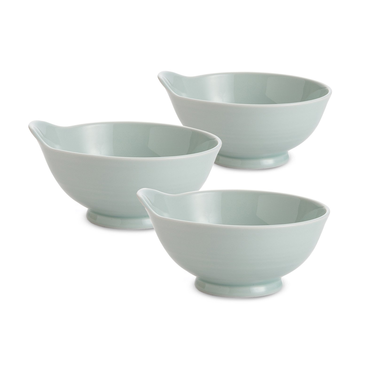 Hasami Ware CtoC JAPAN Slightly Large Small Bowl with Handle, Celadon, Set of 3, W 5.7 x D 5.1 x H 2.8 inches (14.5 x 13 x 7 cm), 17.3 fl oz (440 cc)
