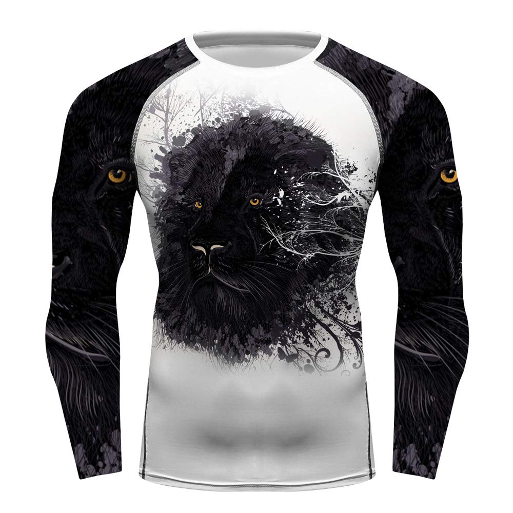 CHOO Men's Lion Grappling Activewear Cool Dry Sports Compression Shirt,X-Large