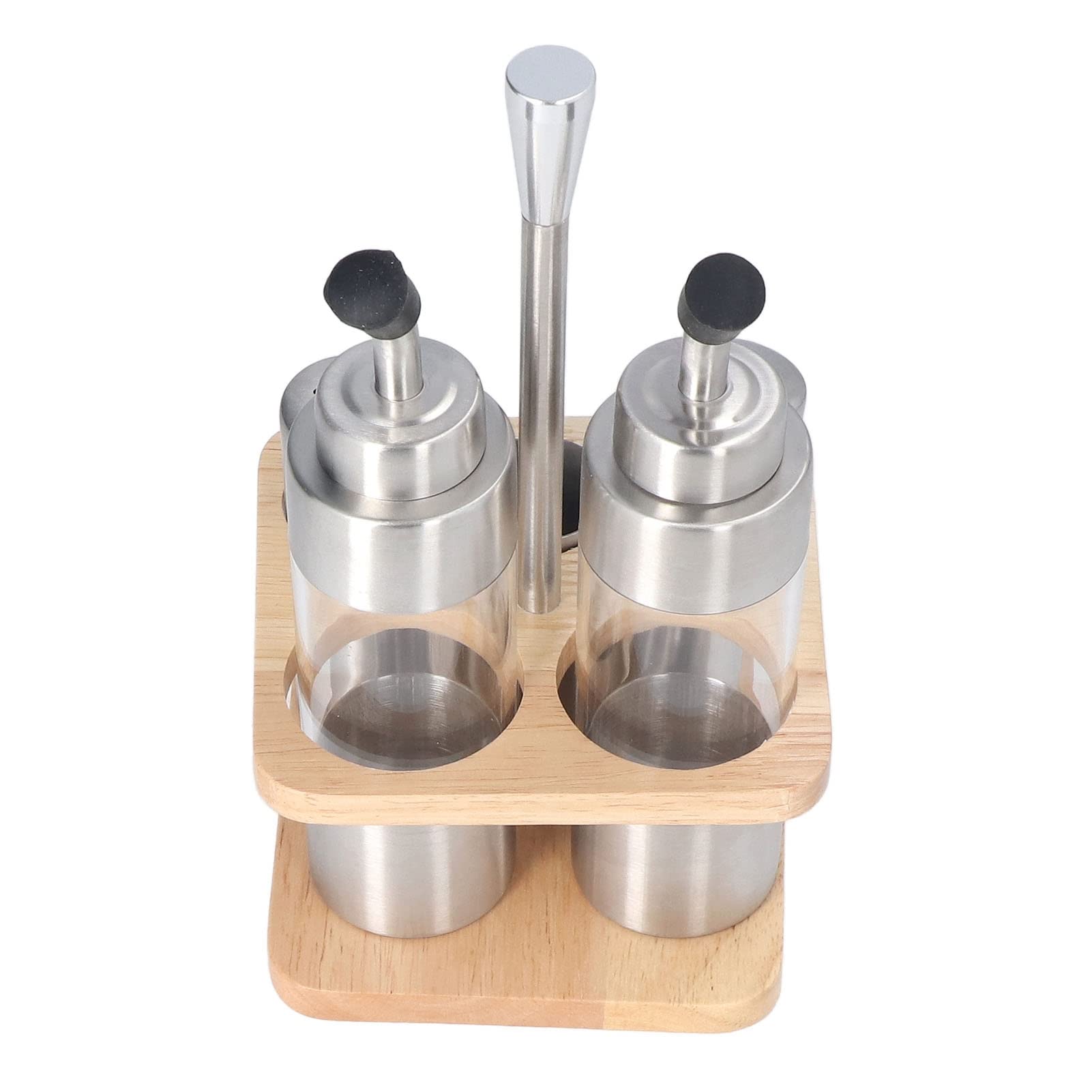 Cocoarm Gewürzflaschen-Set mit Holzgestell, 304 Edelstahl und Glas, Küchen-Gewürzflaschen-Set, 5-teiliger Tisch-Gewürz-Organizer für Esstisch, Küchentheke