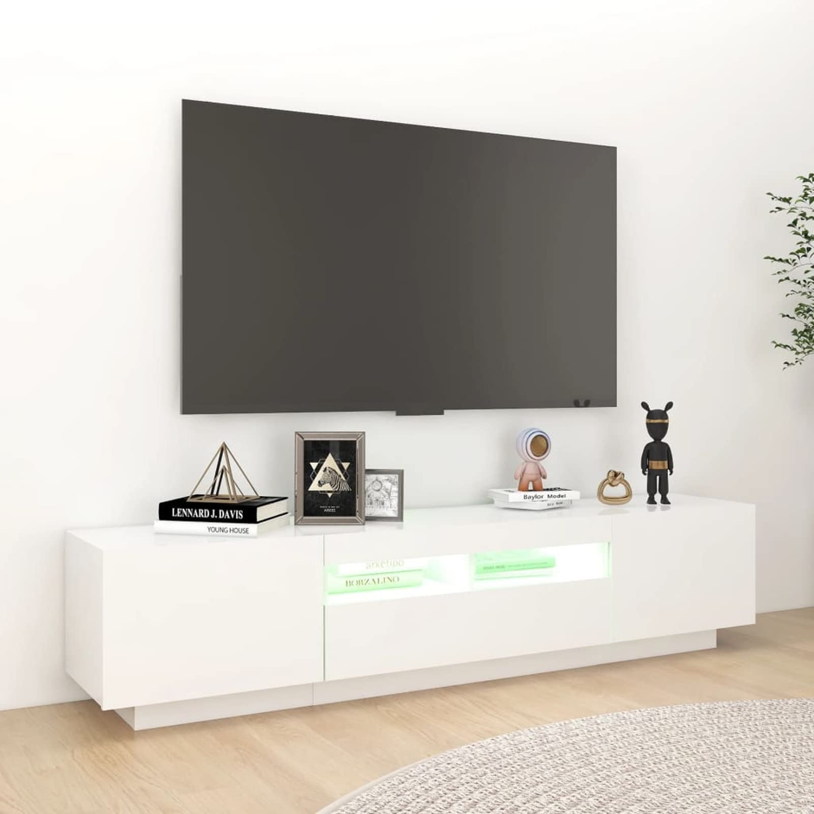 IKAYAA Mueble de TV con Luces LED, Mueble para TV de 180 cm, Armario Bajo con iluminación LED, para Salón. Diseño Moderno. Muebles De Salon Mesa Television Blanco