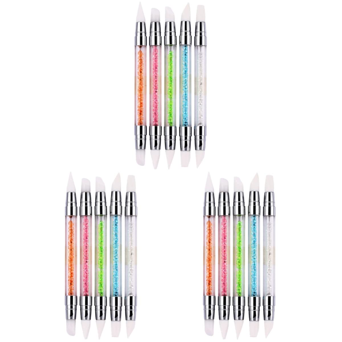 FRCOLOR 15pezzi Pennello Per Nail Art Con Diamante e Testa Doppia Strumenti Manicure Silicone Per Disegno Unghie Per Artisti Del e Appassionati Di Nail Art