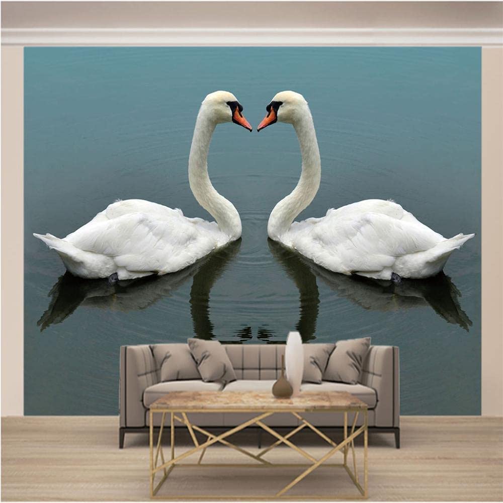 Papel Pintado Mural, 3D Pareja De Cisnes En El Lago Papel Pintado Autoadhesivo Peel And Stick Para Sala De Estar, Dormitorio, Tv, Fondo, Oficina, Restaurante, Habitación, Póst 400(ancho)x280(alto)cm
