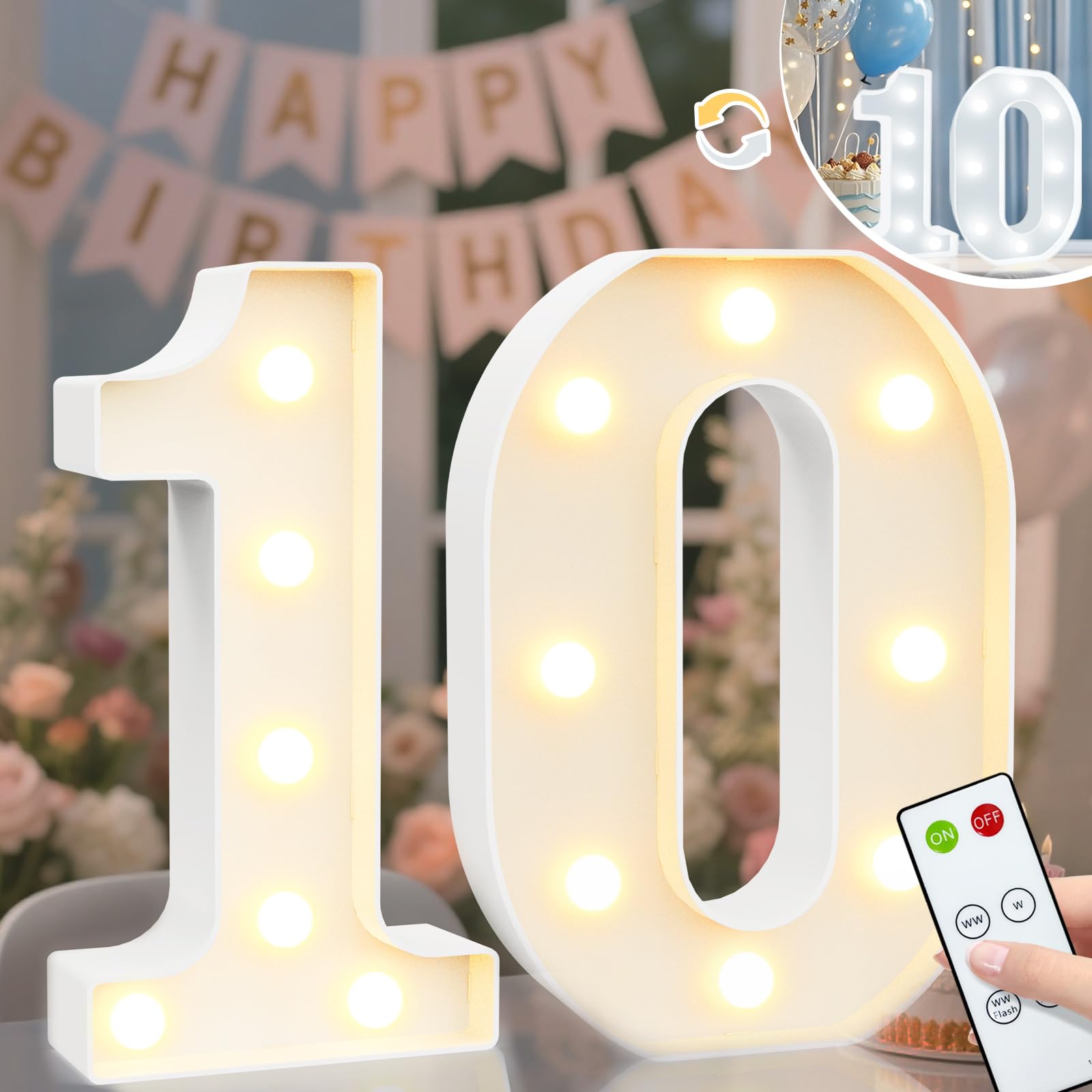 8.8" Decorative LED Light Up Numbers, Marquee Numbers Lights for 7th Birthday Decorations, Lighted Number Sign for Birthday Party Night Lights Wedding Anniversary Home Wall Decor, White Number 7 — view 64
