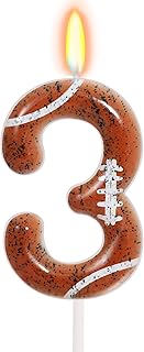 Football Birthday Candle - Number 3 Candle for Football Cake Topper, Sports Theme Birthday Party Decorations for Boys Girls