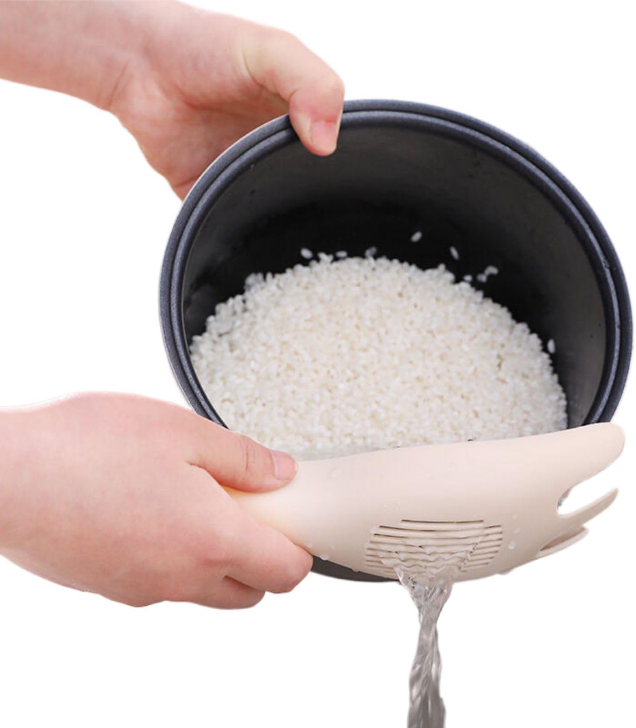 淘米神器洗米筛沥水篮专用不伤手免手洗厨房家用多功能搅拌勺子 Stainless Steel Long handled soup spoons，Spoons,Meal spoon Household Cleaning，Kitchen Storage Essentials