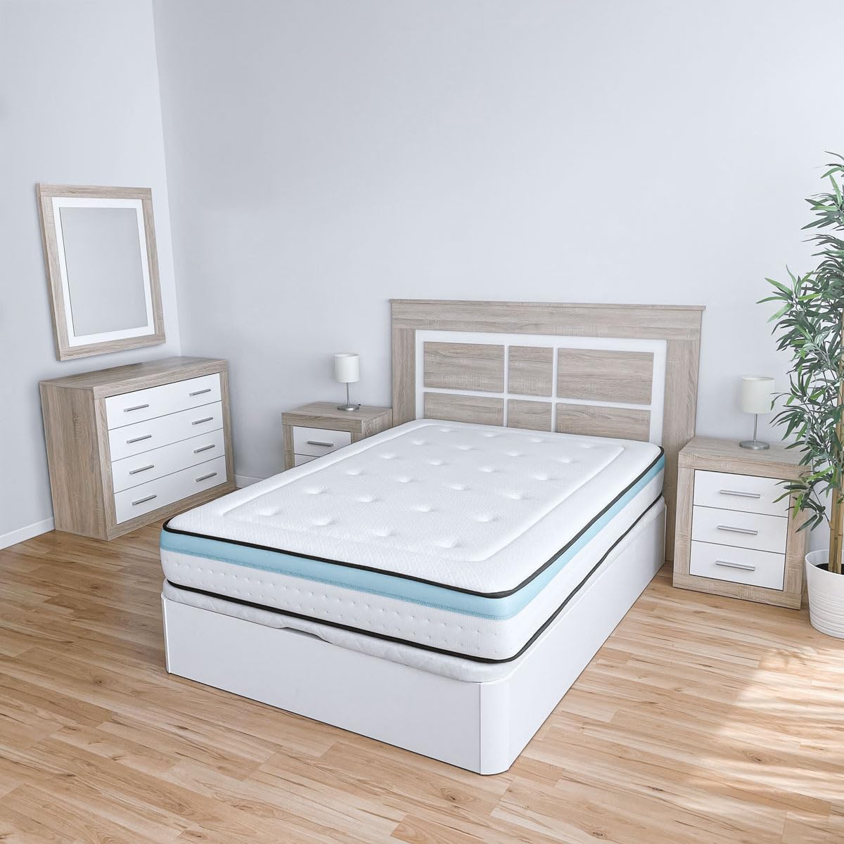 Duérmete Online - Cabecero Nórdico Omabella de 160 x 120 cm | Práctico y Elegante | Fácil de Montar, Colores Cambria y Blanco (para Cama de 135-140 o 160)