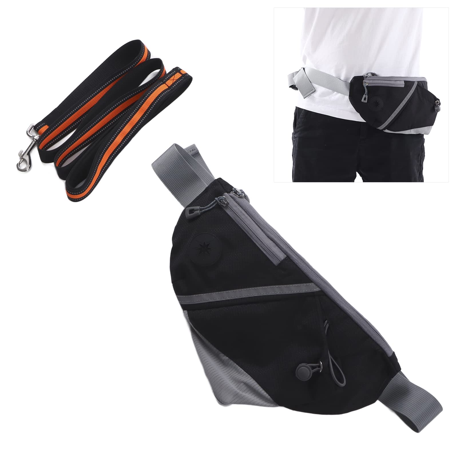 Hands Dog Leash Waist Belt Waist Belt with Zipper Pouch for Running Training Small Medium Dogs Black Orange