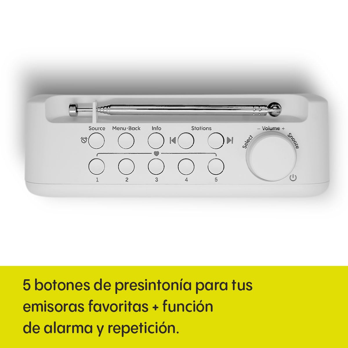 Pure Elan One2 Radio Portátil Dab+/FM con Bluetooth 5.1 (Pantalla LCD, 10 Botones de Memoria, Funciona con 4 Pilas AA) Blanco Algodón