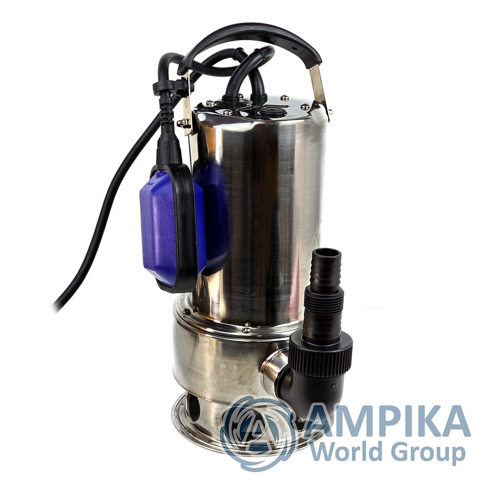 Ampika DSW-1101 Bomba Sumergible Aguas Residuales y Fecales 1100W | Acero Inoxidable, Sólidos hasta 35 mm, 240 l/min, Altura 11 m, Interruptor de Flotador, Cable 10 m