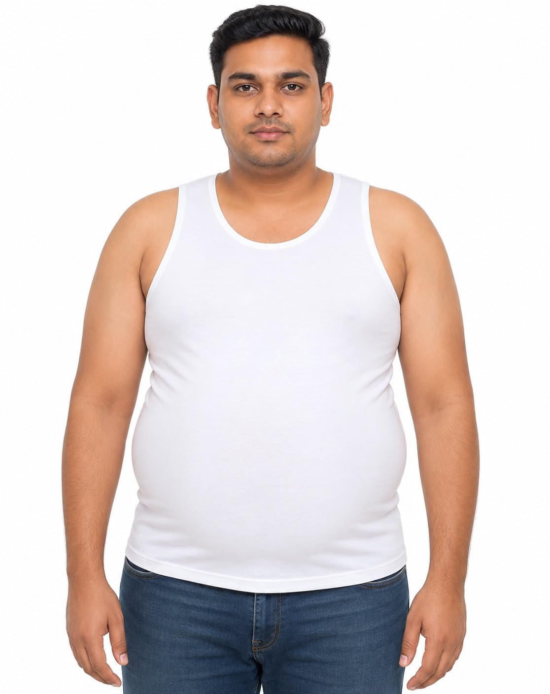 Men's Cotton Modal Blend Undershirt Vest for Big Belly | Size: 3 XL | Innerwear | Sleeveless Banyan Vest Ganji Sando | Chest Waist Hip | 3-Point Fit | Plus Size Fit | for Big Men White-picture-29