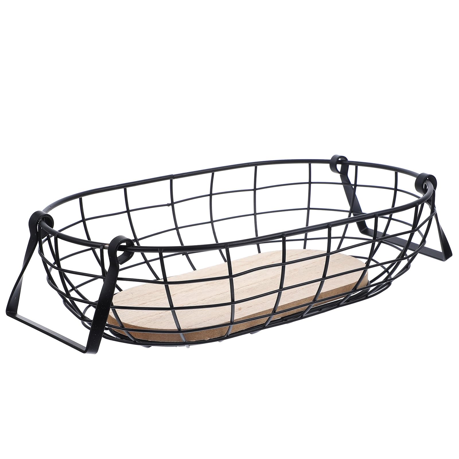 Corbeille de fruits panier de rangement cuisine métal et bois marron