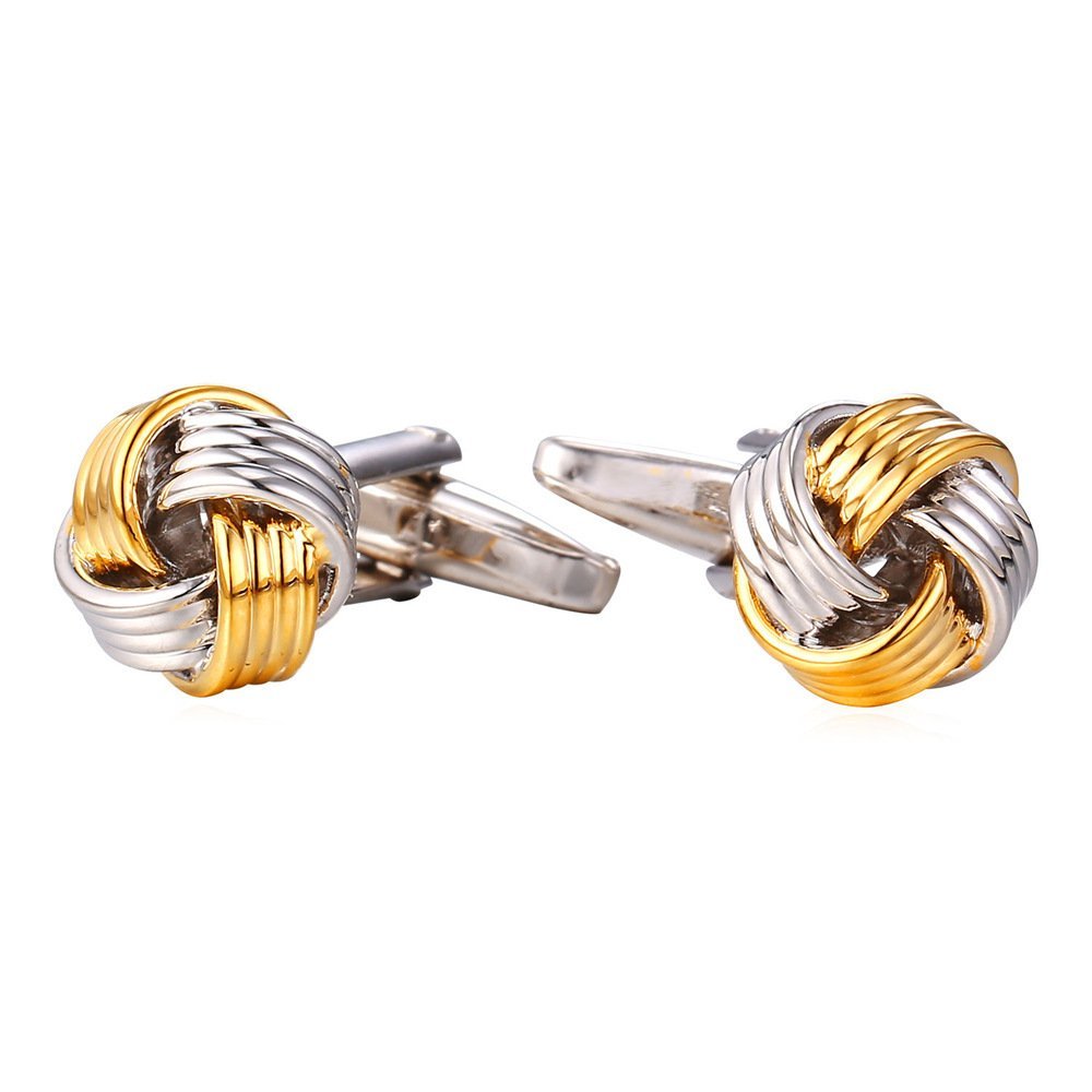 U7 Knot Cufflinks for Men Business Wedding Platinum 18K Gold Plated Daddy Cuff Links