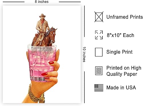 Miniatura 2 de Poster Master Estampado de vaquero, póster de cóctel retro, arte de carrito de alcohol y bar, diseño de collage del salvaje oeste, decoración de