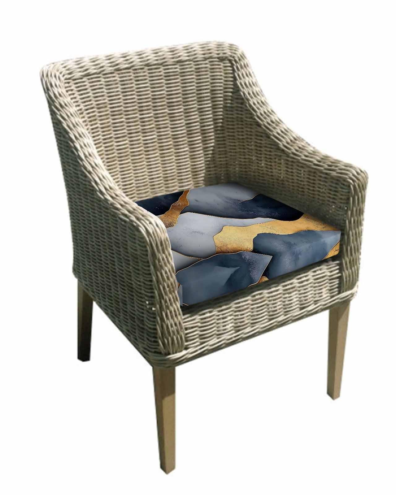 2 Pack Blue Gold Gray Marble Waterproof Cushion Covers with Ties, Outdoor Patio Chaise Lounge Chair Seat Cushion Slip Covers Replacement(Only Cover) Modern Abstract Mountain Art 22