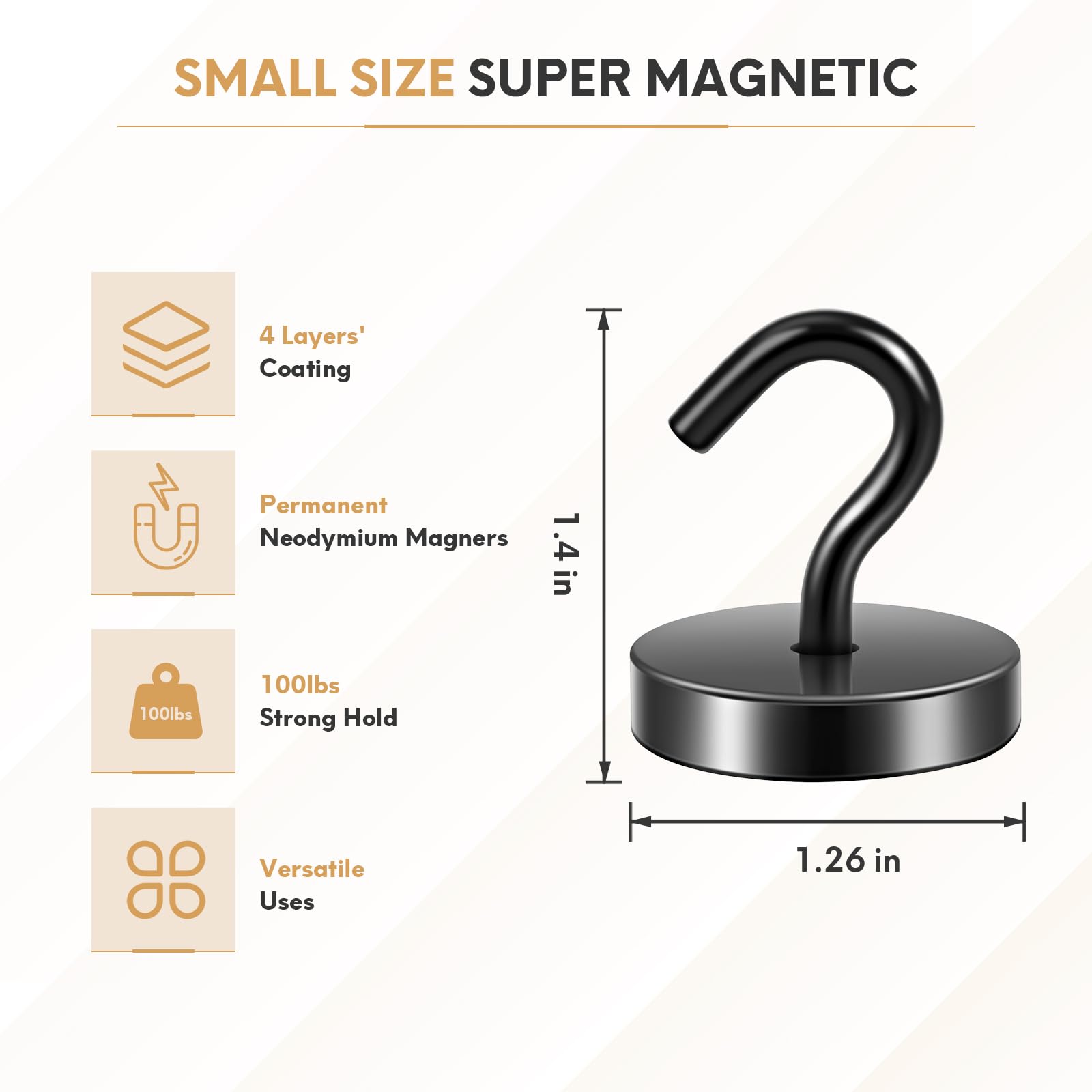 Neosmuk Magnetic Hooks - 5 Pack for Tools & Gear -6 Neosmuk Magnetic Hooks - 5 Pack for Tools & Gear -6