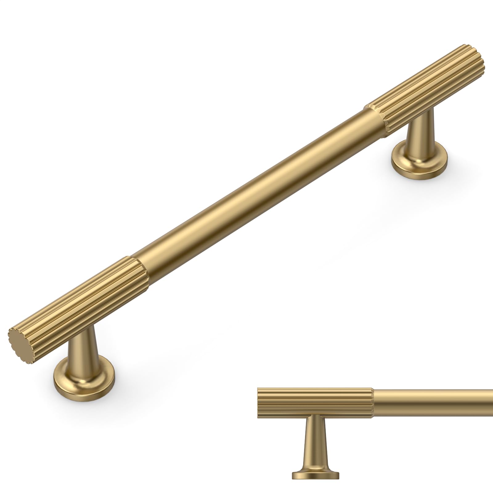 Amerdeco 10 Pack Champagne Bronze Cabinet Pulls 5 Inch(128mm) Hole Centers Kitchen Cabinet Handles Solid Zinc Alloy Cabinet Hardware Drawer Pulls AM020