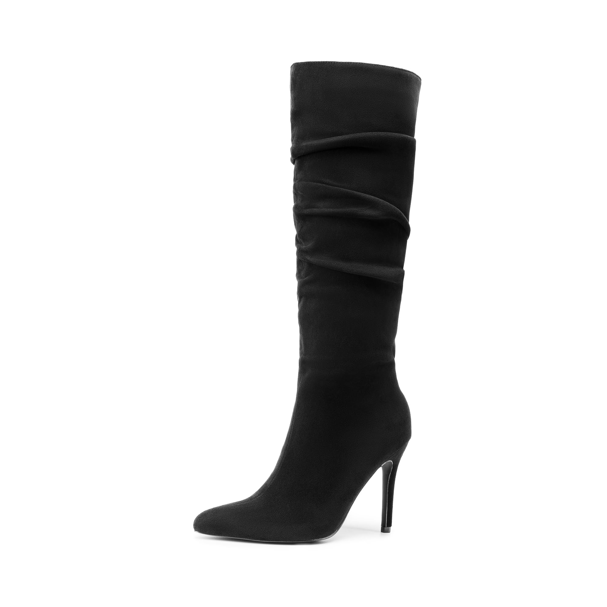 DREAM PAIRS Knee High Boots for Women Pointed Toe Stiletto High Heel Slouchy Suede with Side Zipper Tall