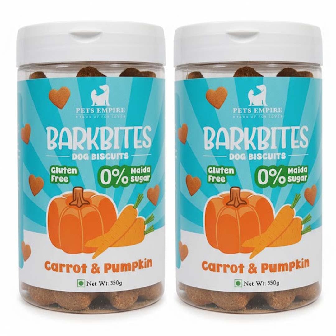 PETS EMPIRE BARKBITES Carrot & Pumpkin Biscuit Jar for Dogs 350g – Pack of 2 – Healthy Dog Treats with No Maida, No Sugar, No Salt – Nutritious & Crunchy Biscuits for Training and Rewards