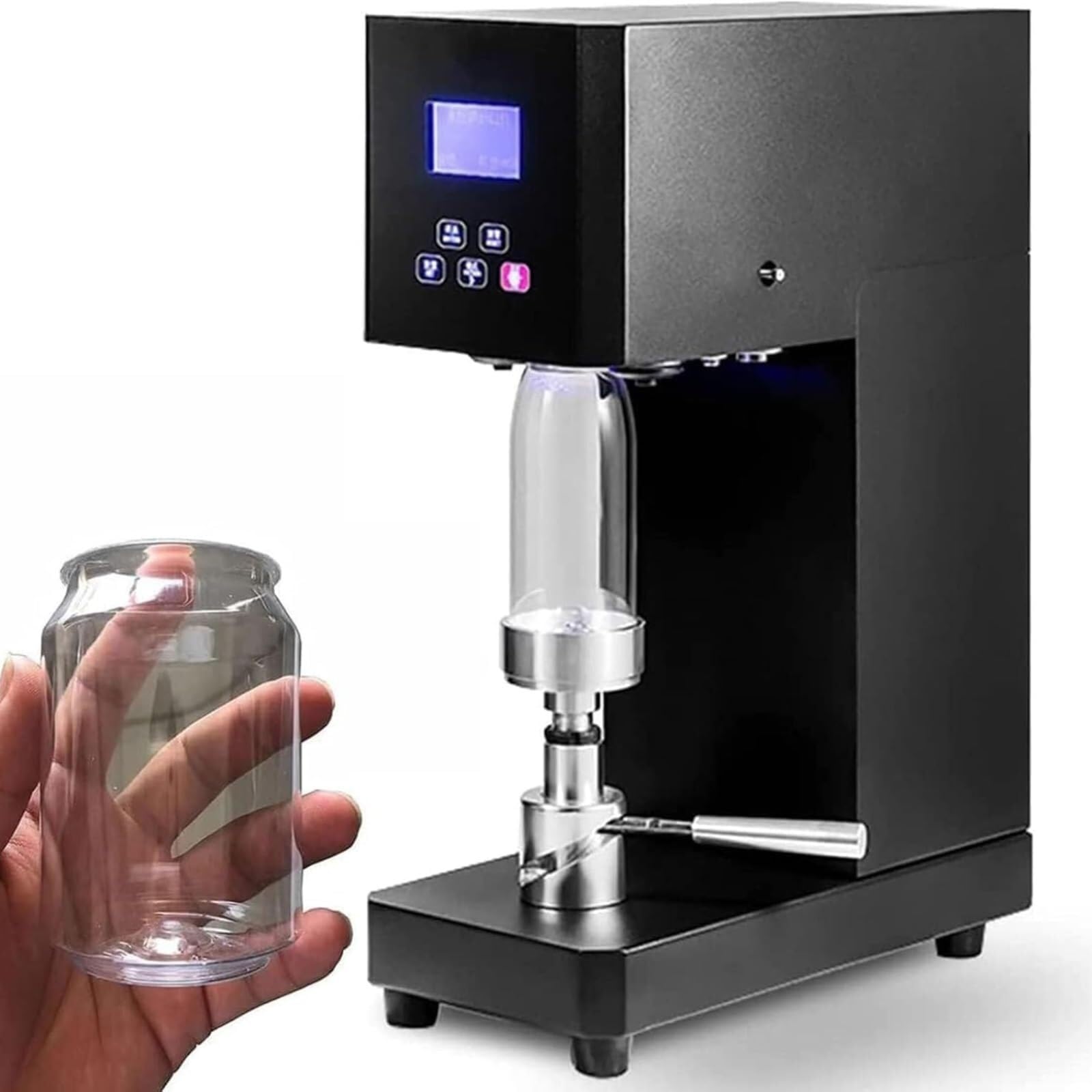 Sigillatrice per lattine, regolabile in altezza, per lattine con diametro di 5,5 cm, facile da usare, colore nero