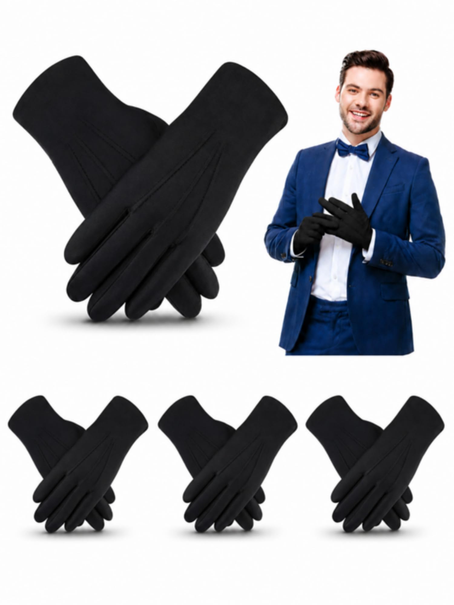 Guantes de uniforme de elastano blancos en pack de 4 pares para disfraces de esmoquin 7