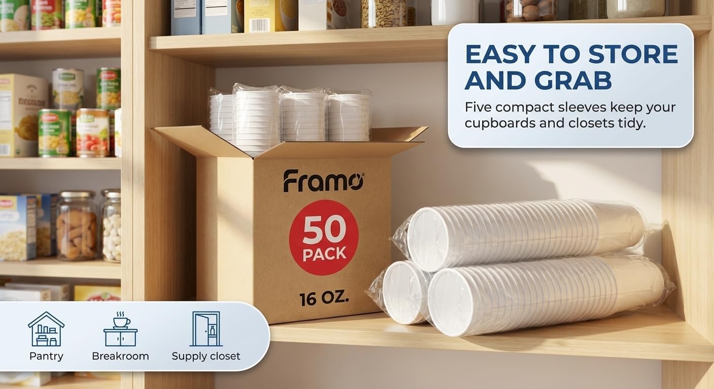 16 oz Insulated Foam Cups [50 Pack] Disposable Coffee Cups for Hot & Cold Drinks, Lightweight White Drinkware for Home, Office, Church, Catering, Parties, BBQ, Events, & Breakrooms - Image 4