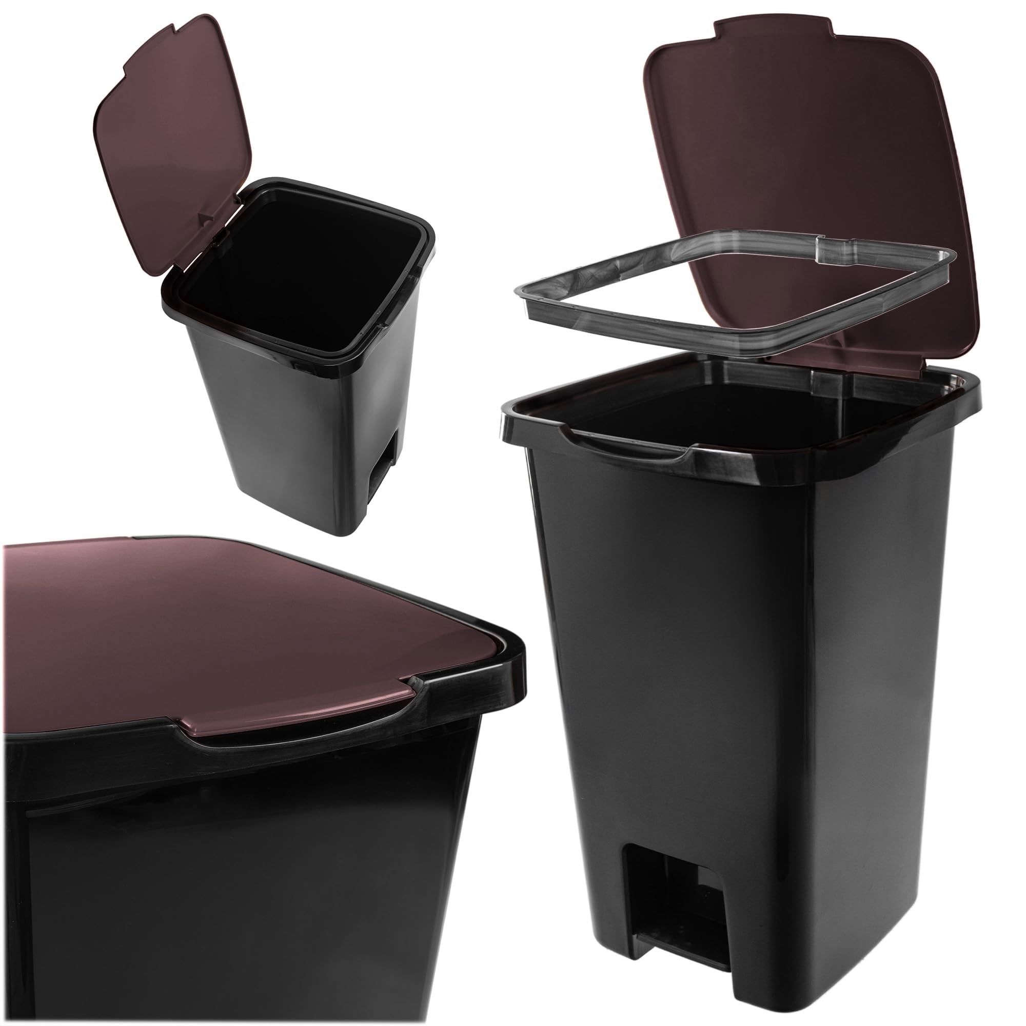 KADAX Pattumiera a pedale da 45 litri, con pedale e coperchio, grande pattumiera per la raccolta dei rifiuti, pattumiera a pedale in plastica, pattumiera con pedale (marrone)