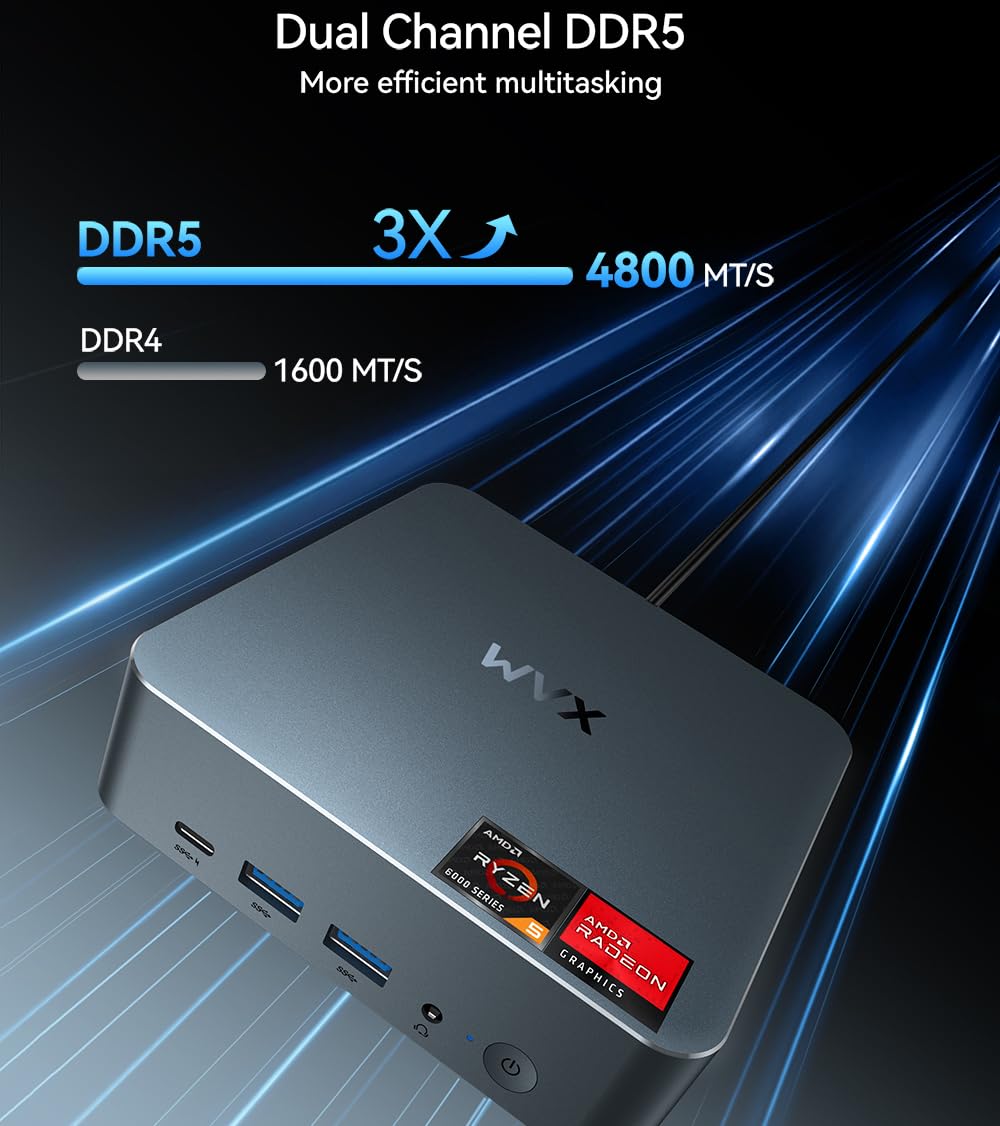 WVX Gaming Mini PC AMD Ryzen 6600H (Equivalent to i7-11800H 4.5Ghz
