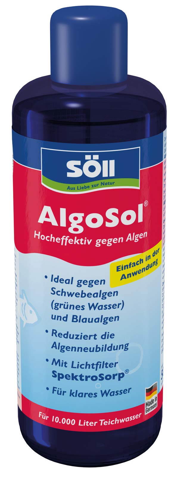Söll 80533 AlgoSol Teichpflege gegen Algen im Teich 500 ml - hocheffektives Teichpflegemittel Algenmittel mit Lichtfilter gegen Teichalgen Schwebealgen Blaualgen