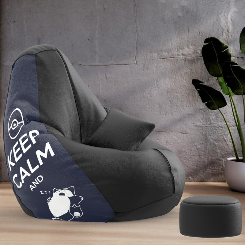 Biggie Bean Bag Chair Cover 4XL Evergreen Classics Bean Bag-Loud Prints-Soft Landings-Styled with Free Cushion & Footrest (Matching Color : Printed Keepcalm-Black)-image-24