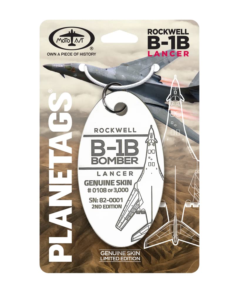 PlaneTags B-1B Bomber | Genuine Aircraft Skin | Keychains | Luggage Tags | SN 82-0001 | Gifts for Avgeeks | Gifts for Pilots (White)