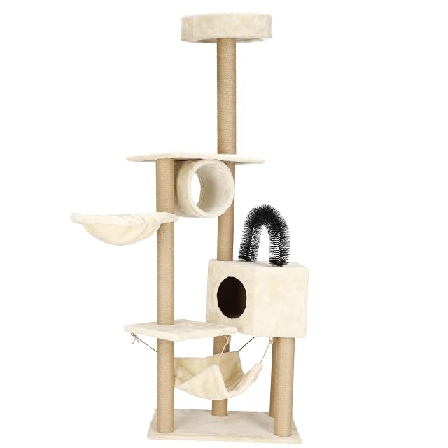 SPRINGOS Árbol rascador con Hamaca Plataformas casita para Gatos Arco para Gatos 154 cm