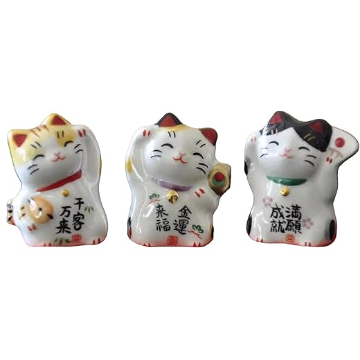 Set of 3 Mini Japanese Ceramic Maneki Neko Lucky Fortune cat Figurines Waving Fortune Decor Ornaments for Home Decor, Gifts for Mom, Girlfriend