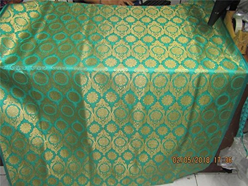 Soie brocade tissu vert doré métallique pour couture et ameublement - 6