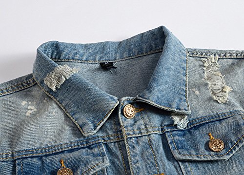 Mens Classic Ripped Motorcycle Denim Jacket With Hole3