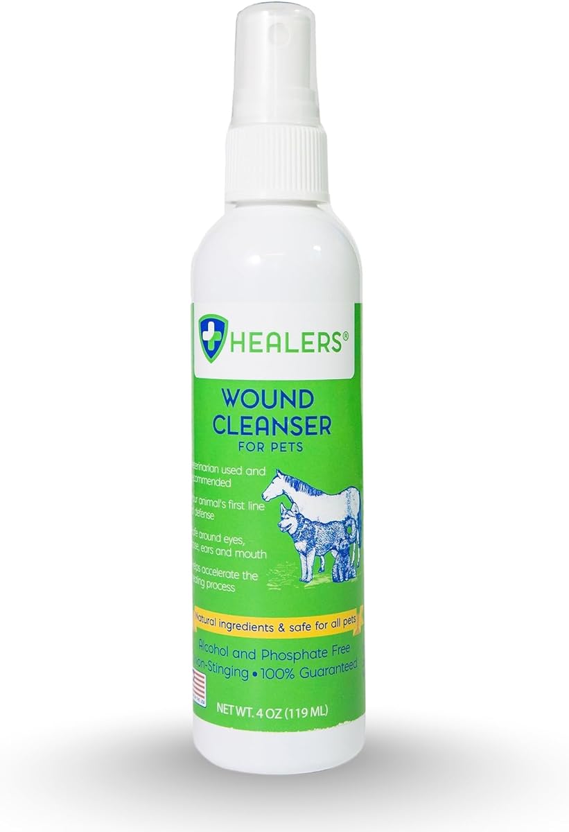 Healers PetCare Wound Cleanser Spray for Pets, 4 oz | Natural HOCl formula, no-rinse spray, cuts, scrapes, hot spots, gentle near eyes, ears, nose, mouth, pets