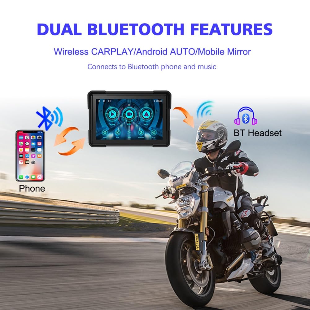 Lecteur MP5 Moto Navigation GPS sans Carplay Android Auto 5''