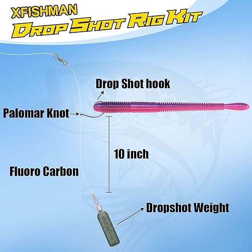 Miniatura 5 de Drop-Shot-Rigs-for Bass-Fishing-Soft Plastic-Lures-Gusanos de pesca de gusano, gusanos de goma de 4 pulgadas, gusanos locos, cebos de cola recta,