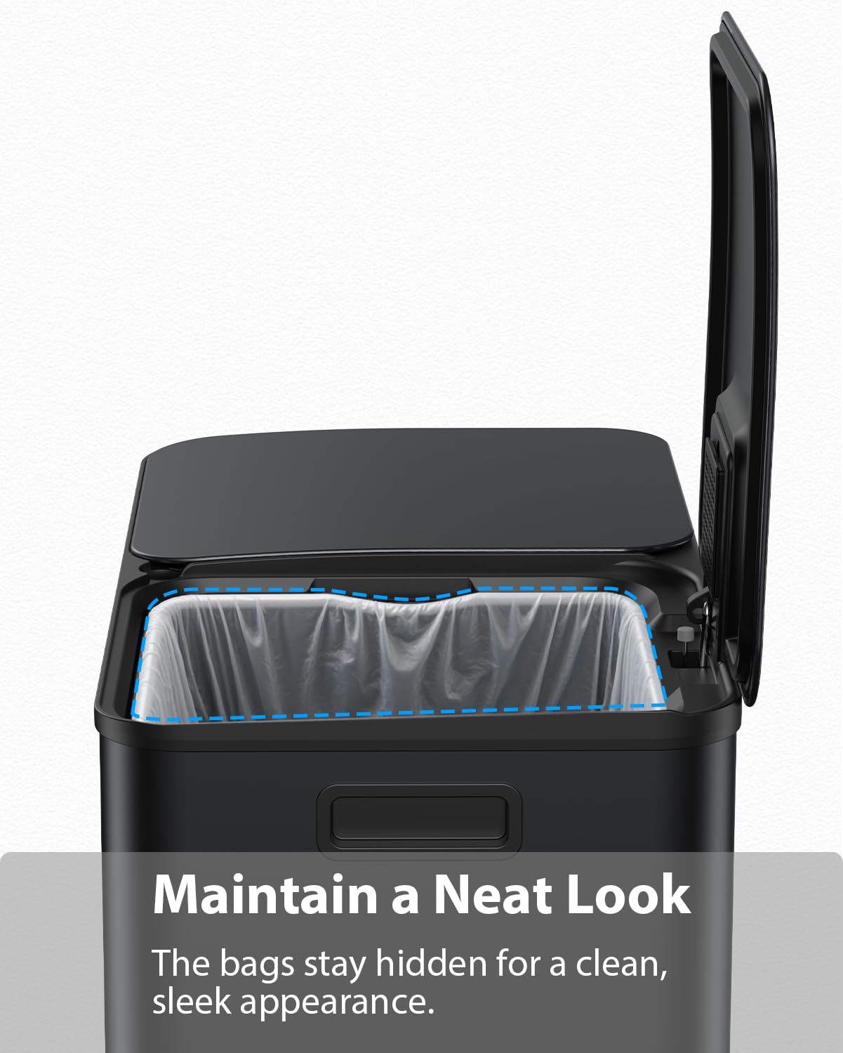 Dual Trash and Recycling Bins for Kitchen, 2×13 Gallon (2× 50L) Stainless Steel Trash and Recycle Bin Combo with Soft-Close Lid, Large Garbage Cans for Kitchen Home with 2 Magnets Sticker, Black