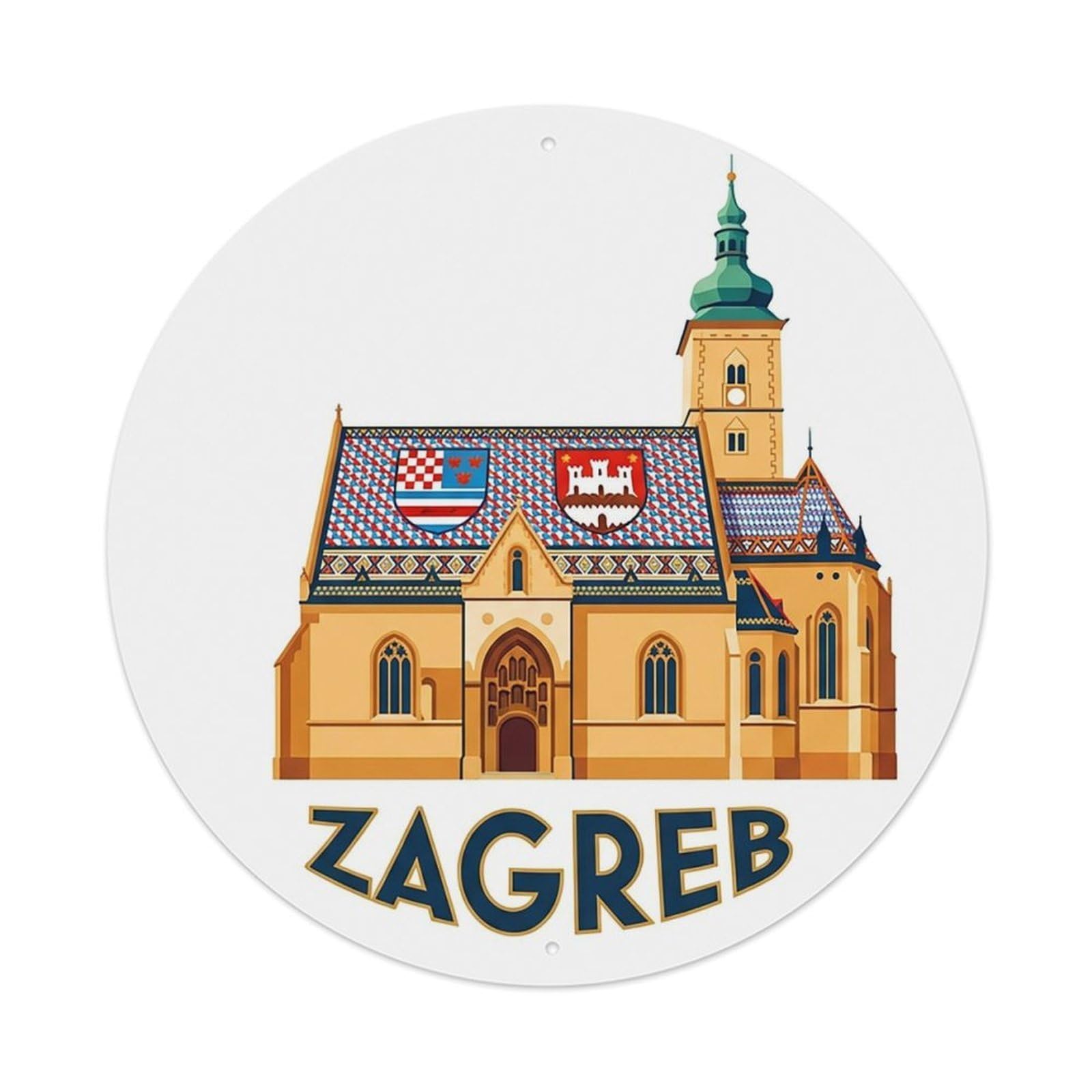 Vintage Travel Croatia Zagreb Vintage Metal Tin Sign Plaque Wall Decor for Cafe, Club Bar, Office, Garden Metal Poster 8x8Inch