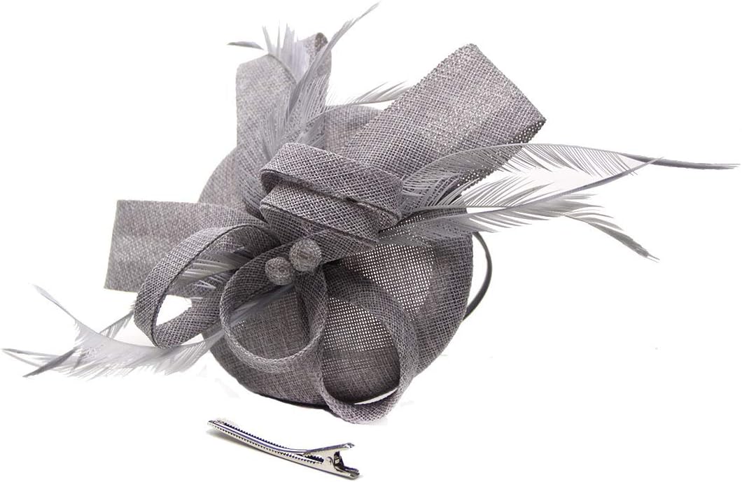 Specell Women's Handmade Tea Party Fascinator Hat, Pillbox Derby Hat with Feather Hair Clip, Elegant Formal Fashion Headwear.