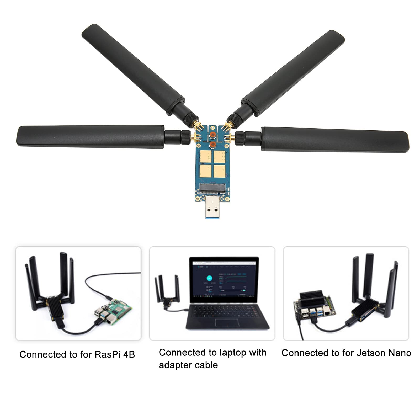 Yunseity Adattatore 5G M.2 Key B A USB 3.1 – Dongle Con 4 Antenne SMA, Dissipatore In Alluminio, Compatibile Con SIMCom E Quectel