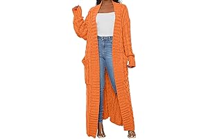Womens Thin Stylish Cable Knit Dual Extra Long Maxi Cardigan Plus Size