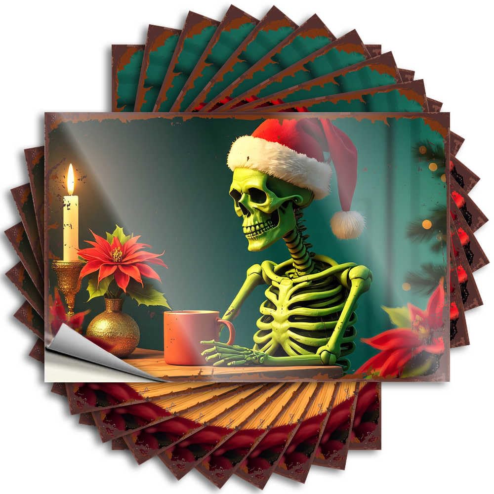 Boys Room Decor Teenager, Decals Funny Laptop Quote Stickers, Love No Residue Decals for Luggage | Gamer Party Favor Custom Christmas Skeleton Enjoying Hot Chocolate with(8X12CM)