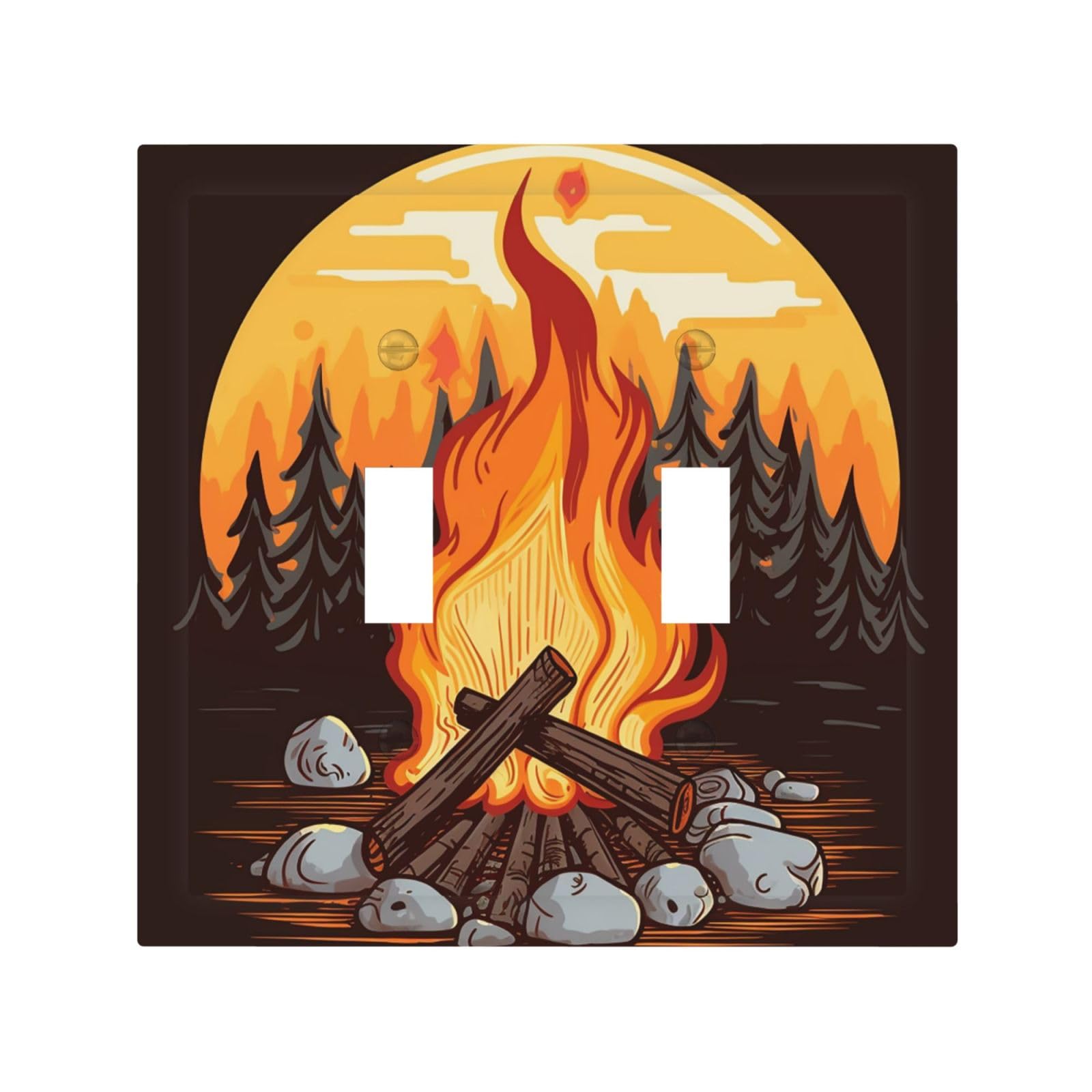 2-Gang Decorator Wall Plate Bonfire Light Switch Cover Double Toggle Receptacle Wall Plate Mid Size 4.9" x 5" Wallplate Unbreakable Polycarbonate Outlet Faceplates Covers