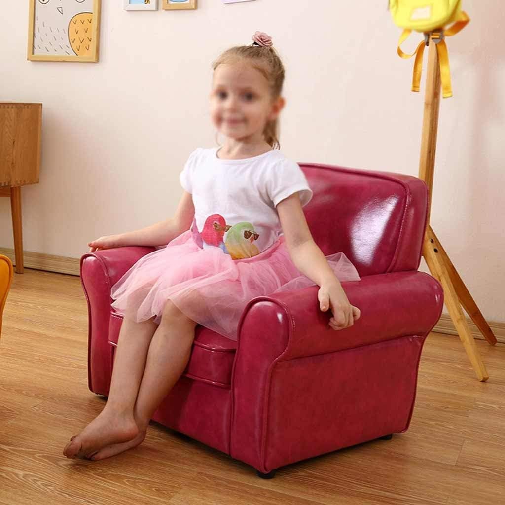 Couch Kindergarten Mini Single PVC Simulation Leather Sofa Chair Soft and Comfortable Backrest Armchairs for Boys and Girls'Bedrooms Load-Bearing 50kg (Color : Yellow Size: 534860cm) (Rose Red 53*4