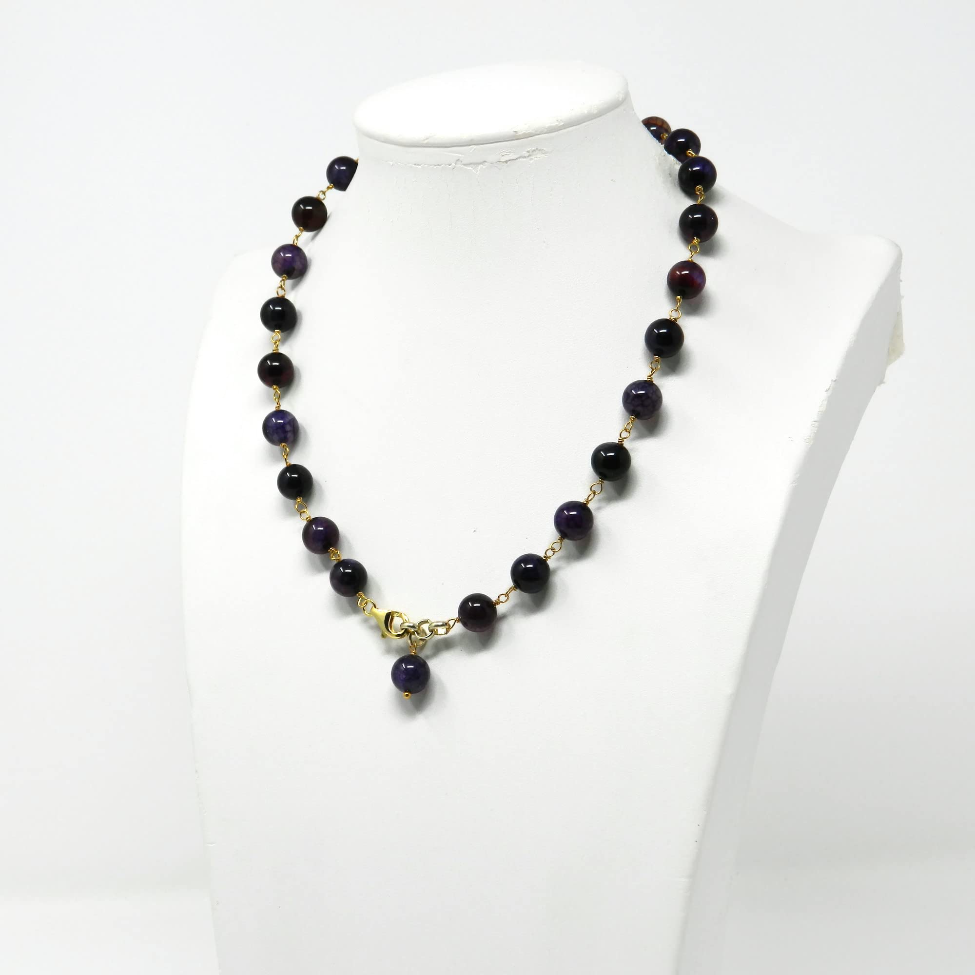 Collana girocollo da donna in giada viola - Pietre dure naturali lisce - Chiusura in argento 925 placcato oro - Gioiello artigianale Made in Italy - Regalo elegante per lei - DoudiBijoux