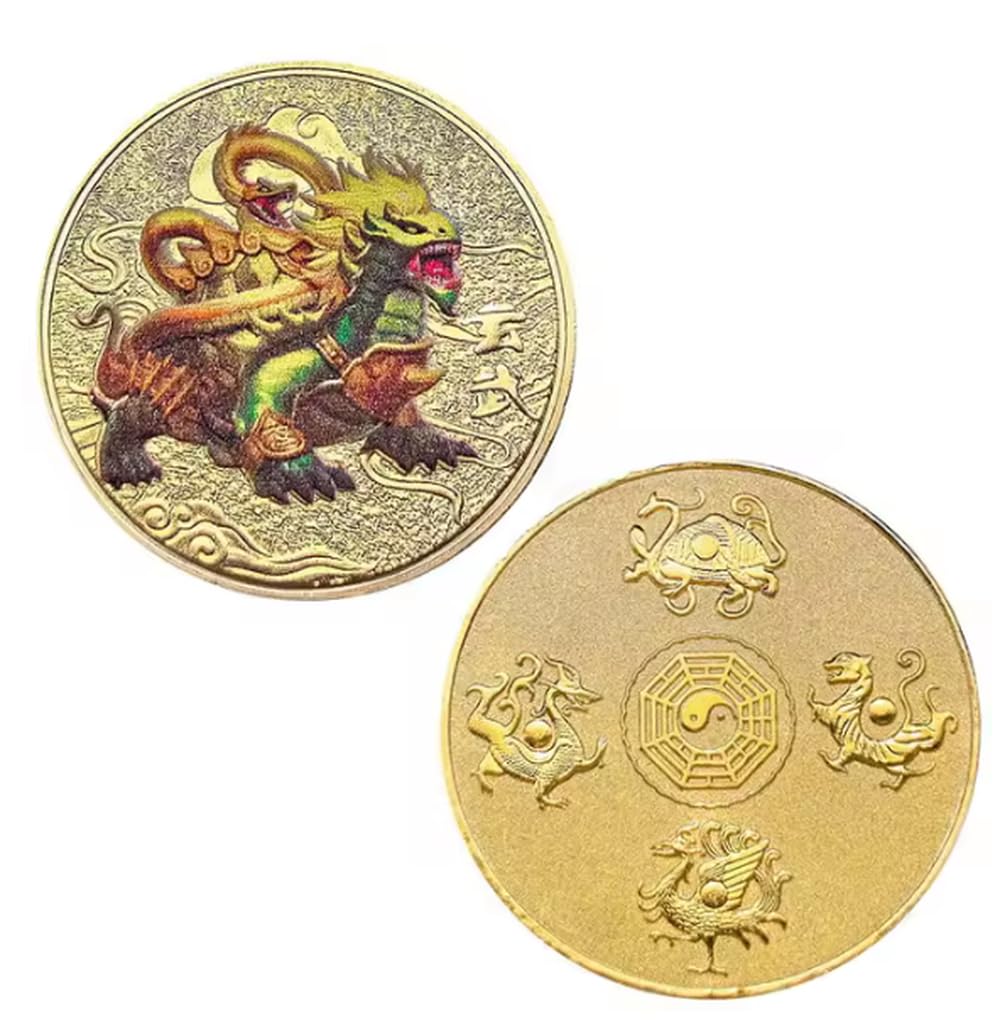 Monedas Conmemorativas De Criaturas Míticas Antiguas Chinas, Monedas Conmemorativas Chapadas En Oro, Monedas Coleccionables, Monedas De Desafío, Regalo De Recuerdo, 5 Piezas/Juego
