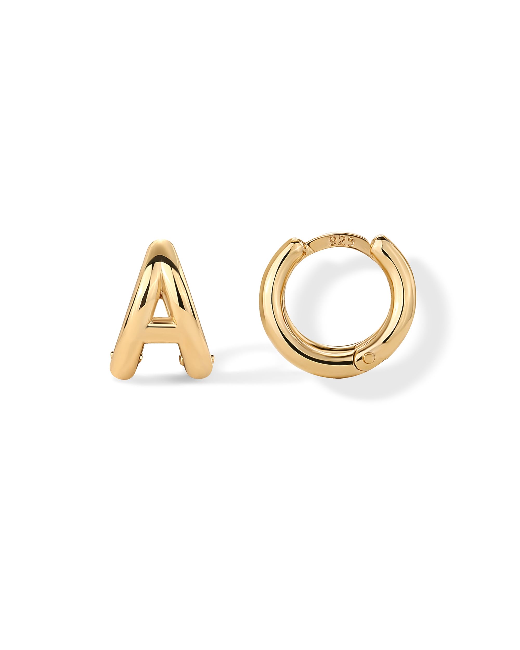 PAVOI 14K Gold Plated 925 Sterling Silver Posts Dainty Initial Huggie Earrings for Women - Gold Huggie Hoop Small Initial Jewelry - Trendy Alphabet