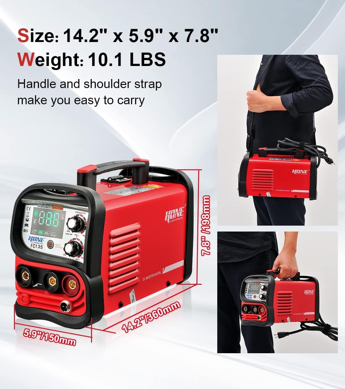 HONE MIG Welder Machine 110V,135A Flux Core Welder 3 in 1 Portable Welder,MIG/Stick Welder/Lift TIG Welding Machine with Large LED Display, Gasless Wire Welder with Flux Core Wire