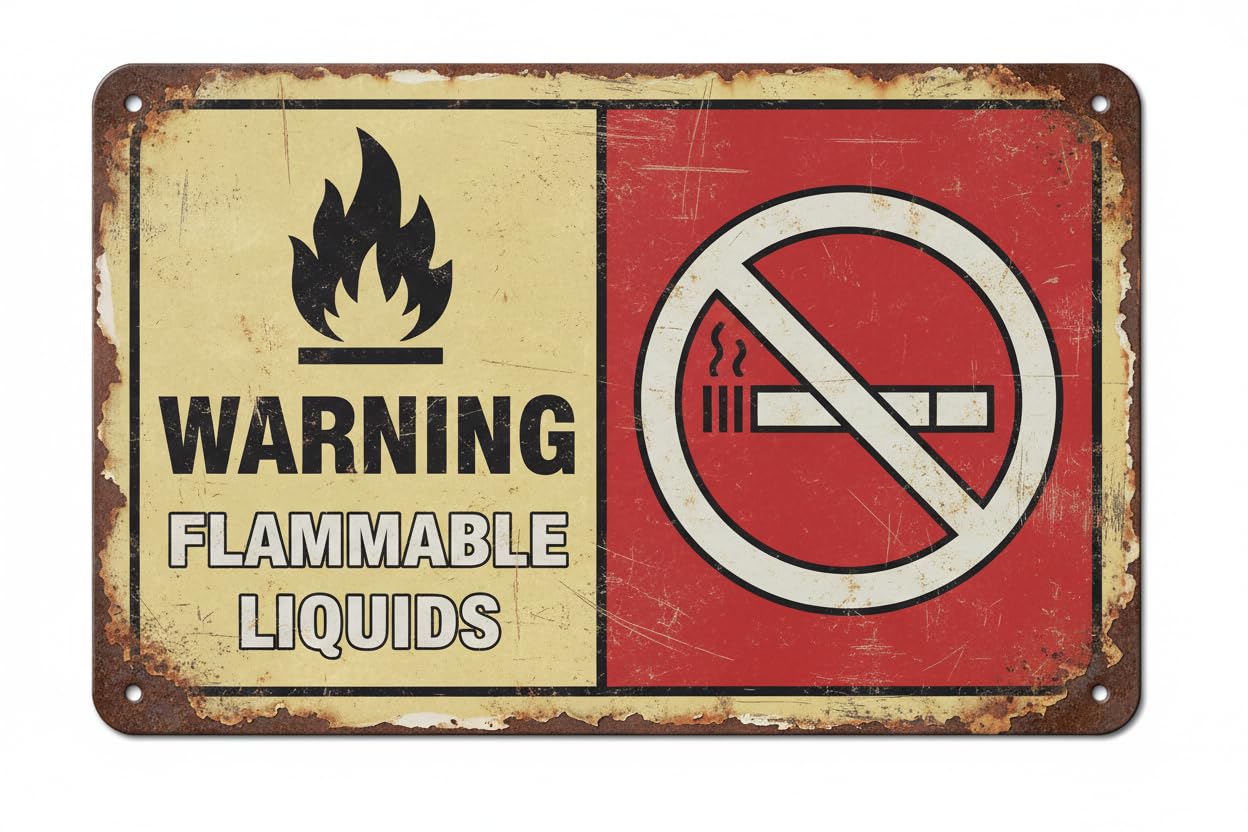 Wall Decor Warning Flammable Liquids No Smoking - Prohibition Sign Metal Sign 8 X 12 Inches Clear Signage For S, Fences Vintage Signs Aluminum Plates Printed